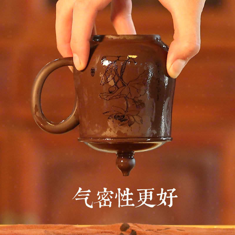 正宗宜兴紫砂杯纯手工高档男士办公杯个人专用茶杯茶具大容量盖杯