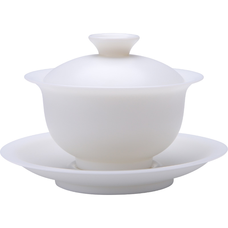 素烧羊脂玉瓷三才盖碗茶杯单个白瓷茶具