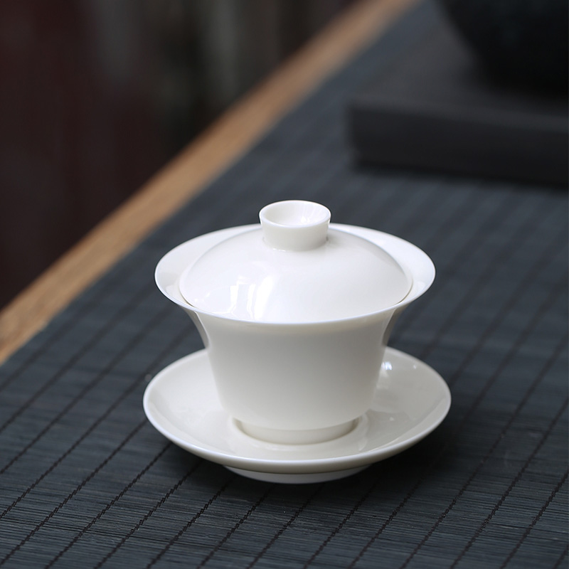 德化白瓷盖碗单个三才碗茶杯功夫茶具