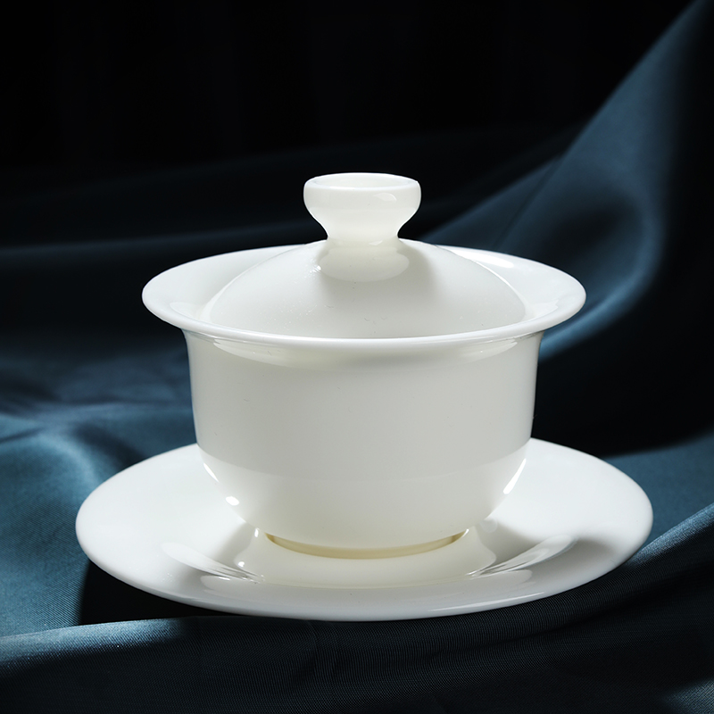 德化纯手工白瓷盖碗羊脂玉家用茶具