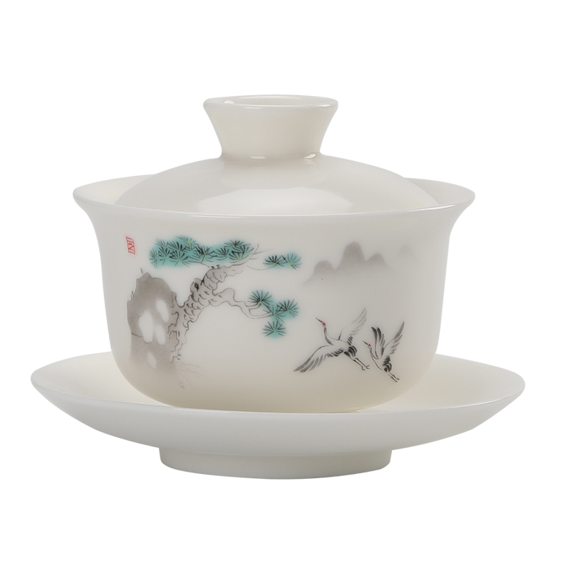德化白瓷盖碗羊脂玉小茶碗单个家用茶具