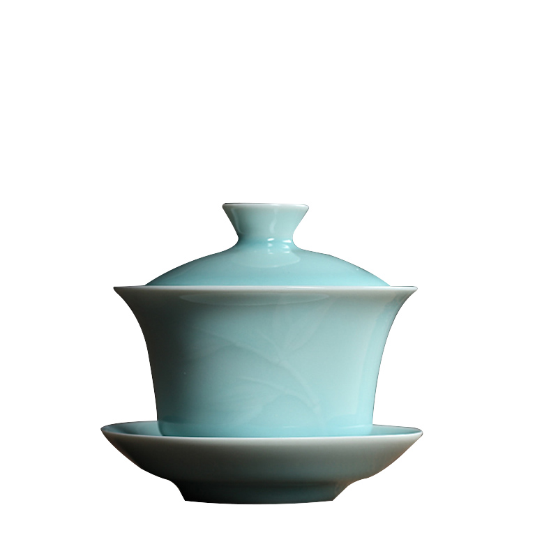 龙泉青瓷名家手工盖碗茶杯大号陶瓷功夫茶具