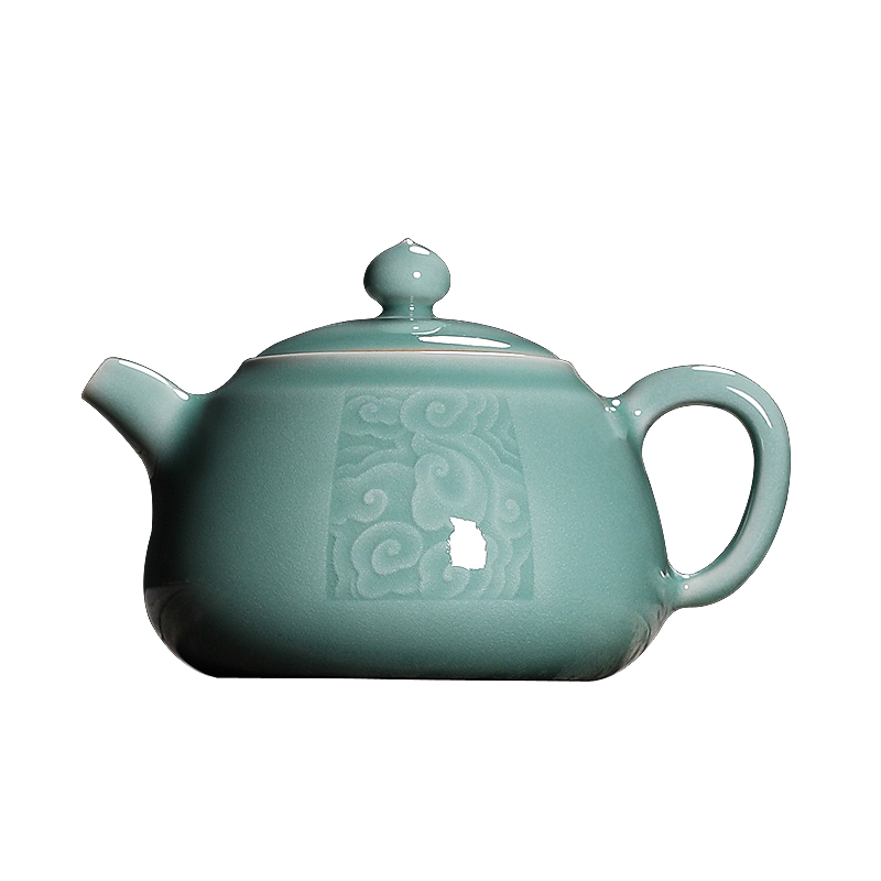 龙泉青瓷茶壶单壶手工刻花弟窑陶瓷泡茶功夫茶具过滤复古中式家用
