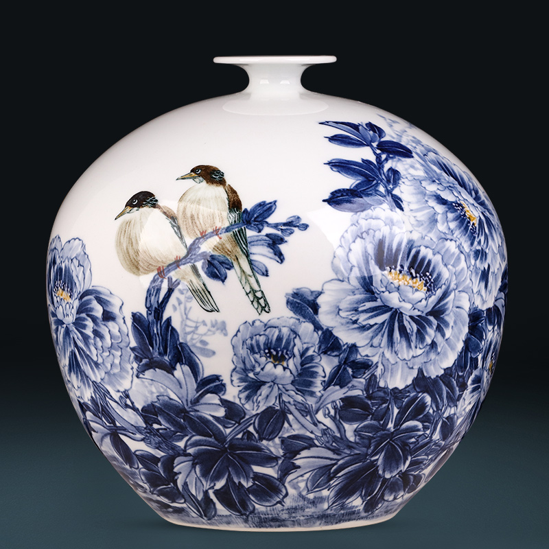 景德镇陶瓷器名家手绘青花瓷花瓶摆件客厅插花中式家居玄关装饰品