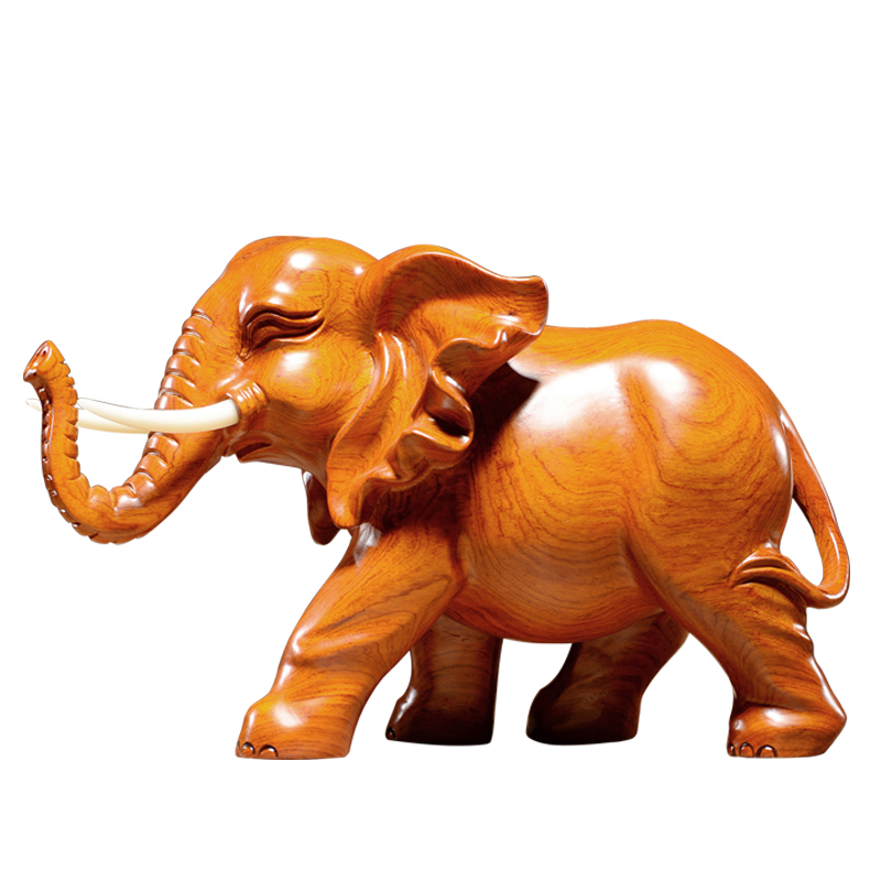 木雕摆件大象一对实木质雕刻书架酒柜摆设红木工艺品客厅家居装饰