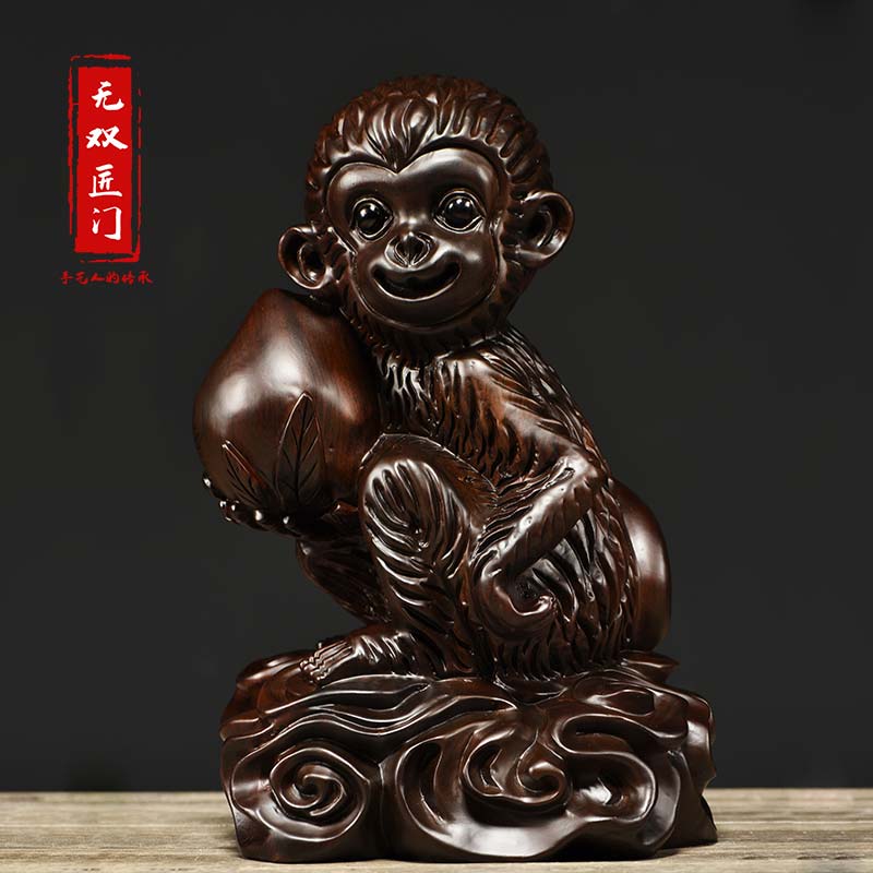 黑檀木雕十二生肖猴实木雕刻动物摆件家居客厅装饰红木工艺品
