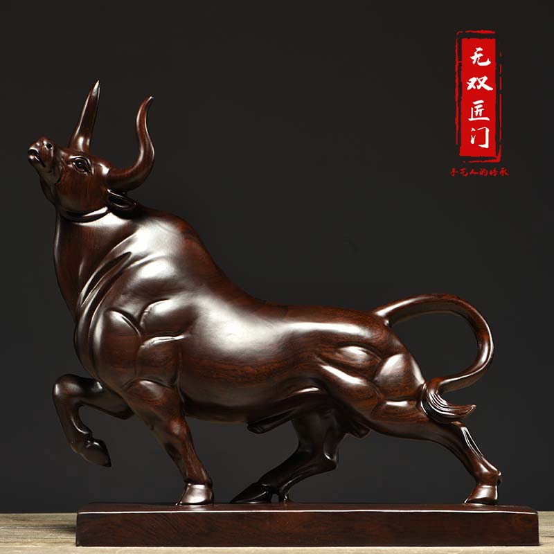 黑檀木雕牛摆件生肖牛实木质雕刻红木新居中式公司开业工艺礼品