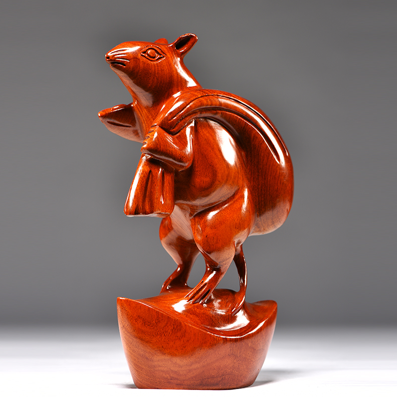 花梨木雕老鼠摆件动物十二生肖鼠客厅实木家居装饰送礼红木工艺品