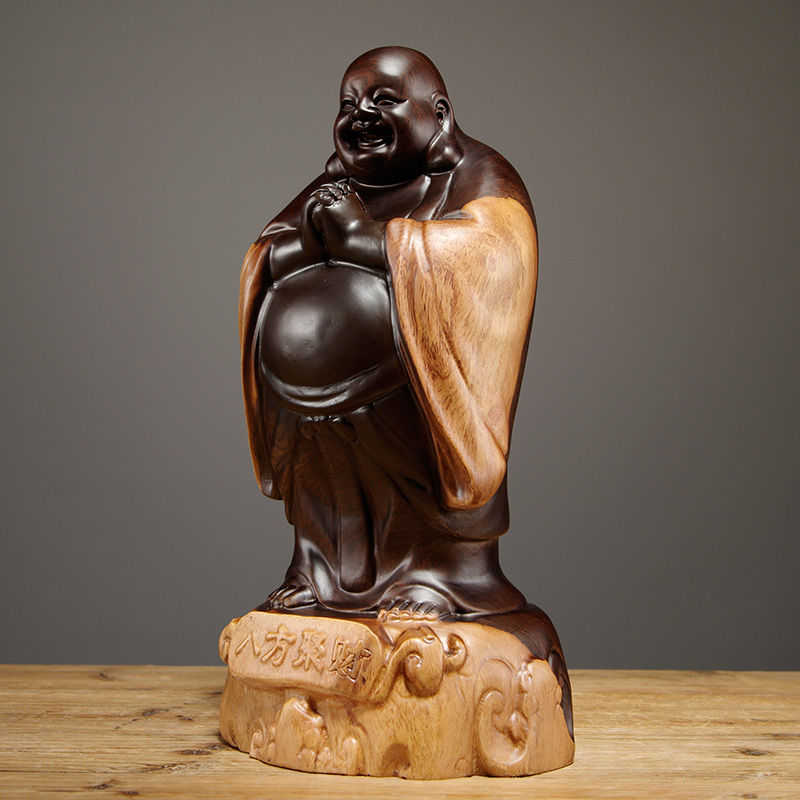 黑檀木雕弥勒佛像摆件实木笑佛家居客厅装饰桌面摆设红木工艺礼品