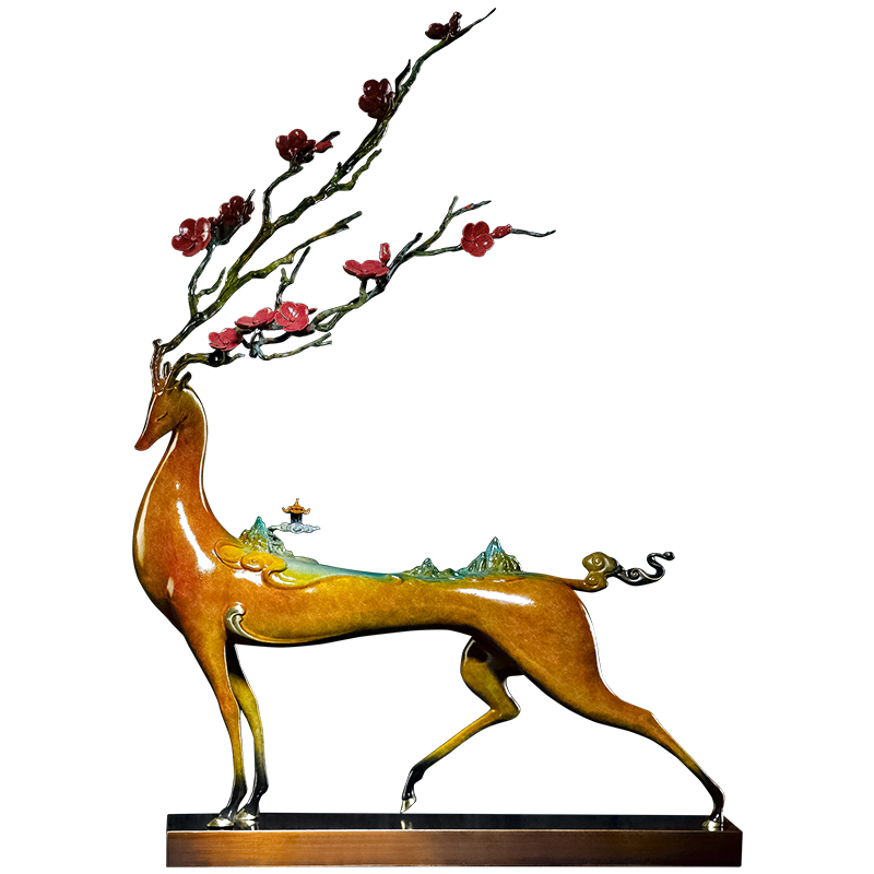 全铜梅花鹿艺术摆件客厅办公室书房装饰工艺品样板房招财福鹿雕塑