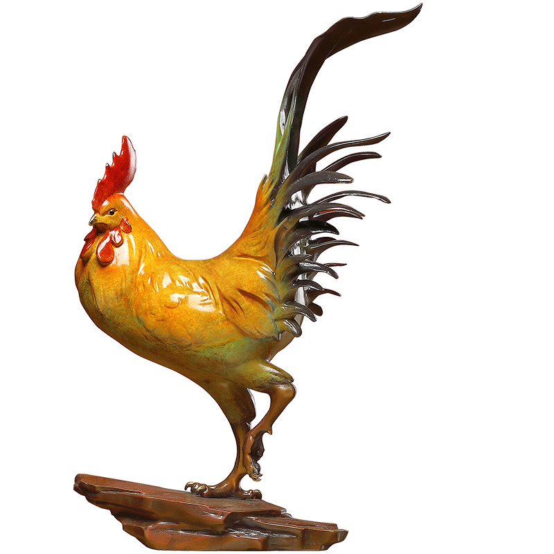 荣芙大吉大利铜鸡摆件大红公鸡雕塑工艺品办公室客厅招财装饰礼品